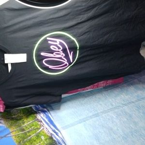 Obey black Tshirt Neon style logo Sz Medium New